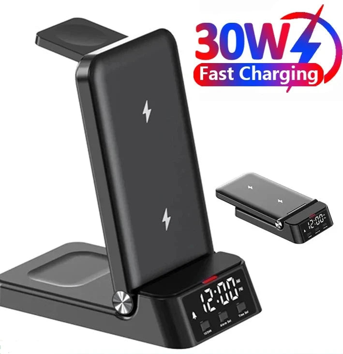 30W Fast Wireless Charger Stand For iPhone 15 14 13 12 11 Samsung Apple Watch Airpods Pro 3 in 1 Wireless Charging Dock Station