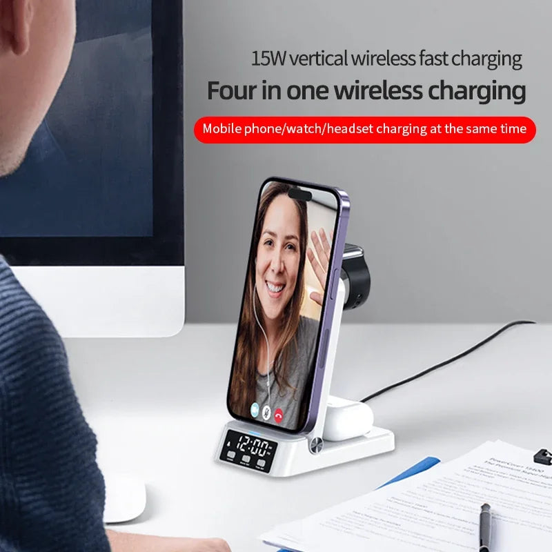 30W Fast Wireless Charger Stand For iPhone 15 14 13 12 11 Samsung Apple Watch Airpods Pro 3 in 1 Wireless Charging Dock Station