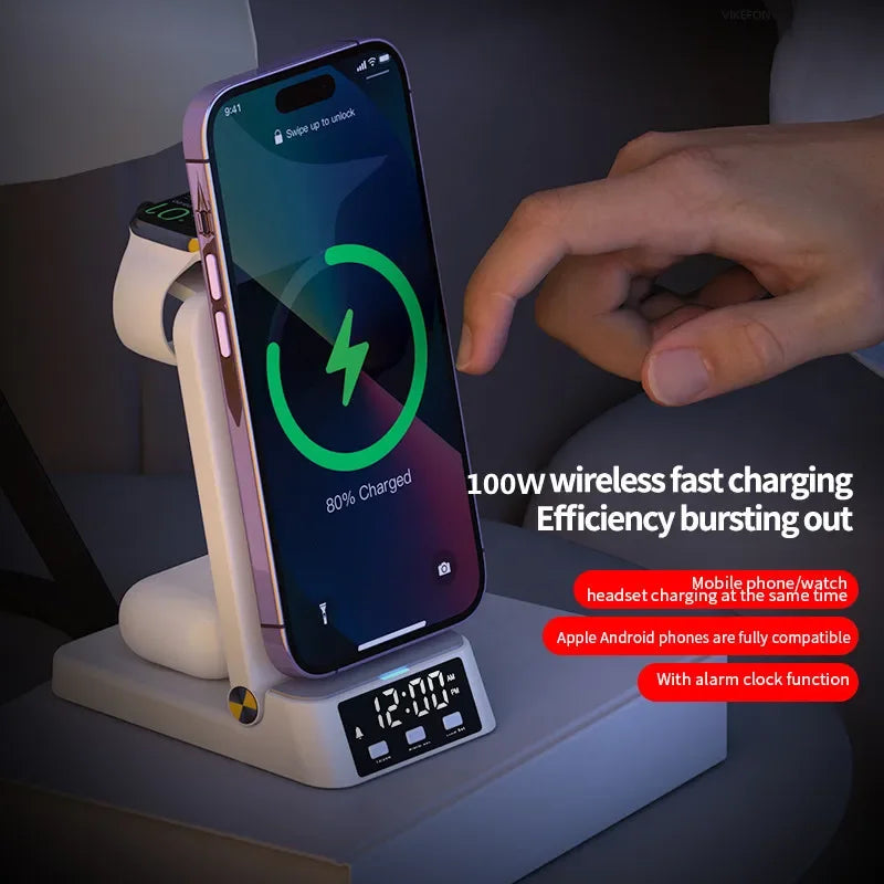 30W Fast Wireless Charger Stand For iPhone 15 14 13 12 11 Samsung Apple Watch Airpods Pro 3 in 1 Wireless Charging Dock Station